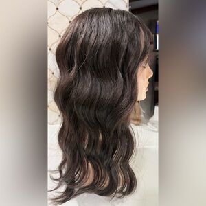 HAIR, 20” Topper, Wavy, Center Part, Bangs, Volumizing, Dark Brown